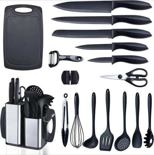 Kitchen Utensils Set,Cooking Tools,Knives,Stainless Steel Holder,Cutting Board